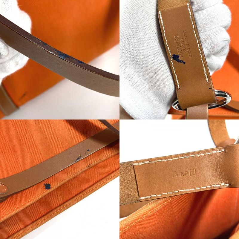 Hermes Shoulder Bag Cavalicol Leather Canvas Orange