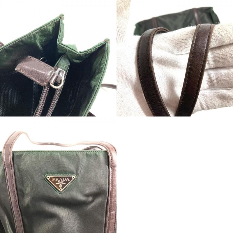 Prada Shoulder Bag Triangle Logo Nylon Khaki