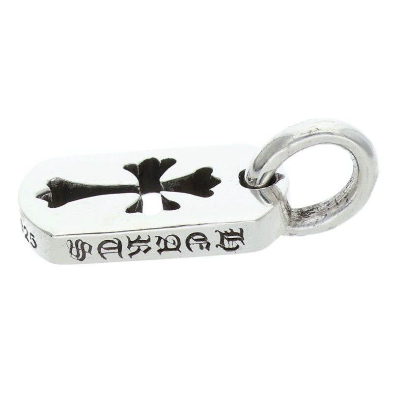 Chrome Hearts DT Tny CO Crs Tiny Cut Out Cross Dog Tag Charm Silver Necklace Top
