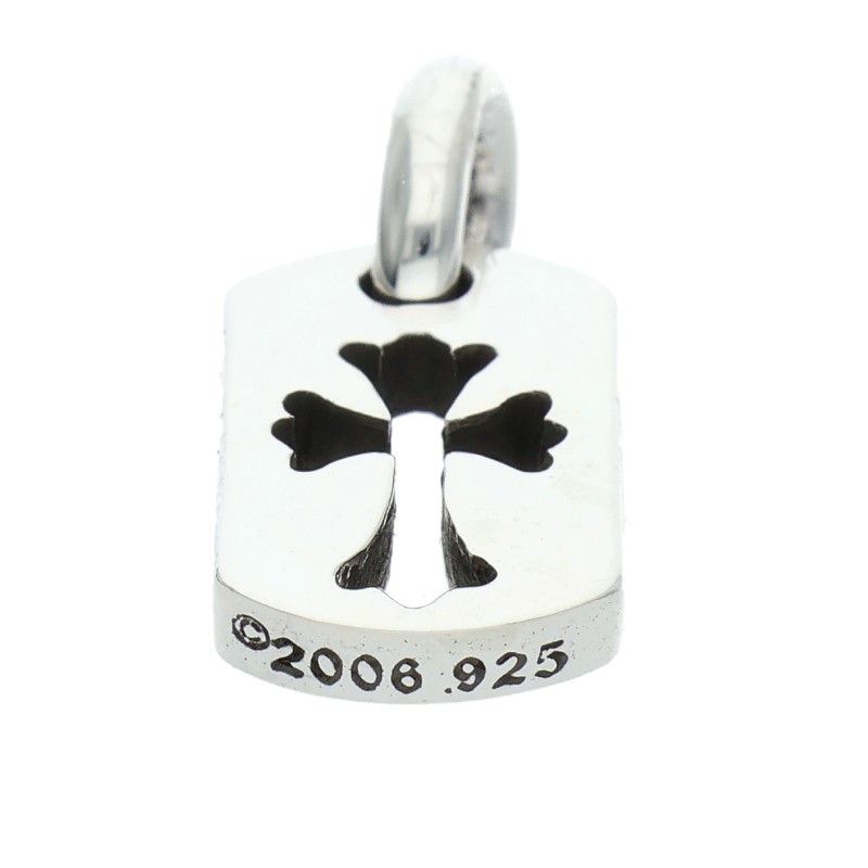Chrome Hearts DT Tny CO Crs Tiny Cut Out Cross Dog Tag Charm Silver Necklace Top