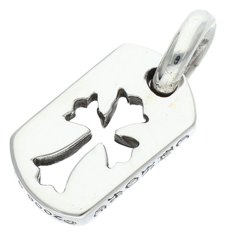 Chrome Hearts DT Tny CO Crs Tiny Cut Out Cross Dog Tag Charm Silver Necklace Top