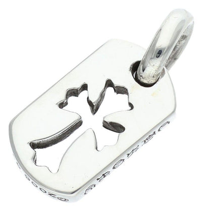 Chrome Hearts DT Tny CO Crs Tiny Cut Out Cross Dog Tag Charm Silver Necklace Top