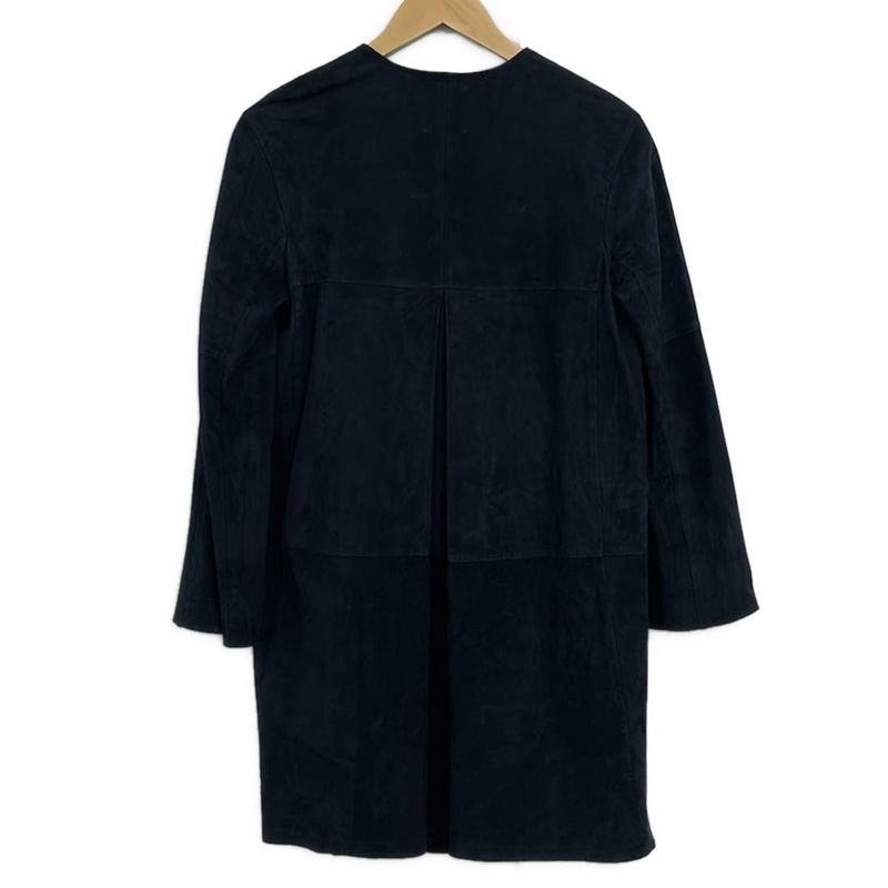 Max Mara S Coat I 40 Dark Navy Long Sleeve Suede