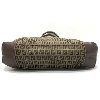 Fendi Shoulder Bag Zucchino Canvas Leather Beige