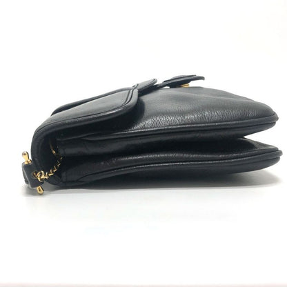 Celine Shoulder Bag Logo Leather Black