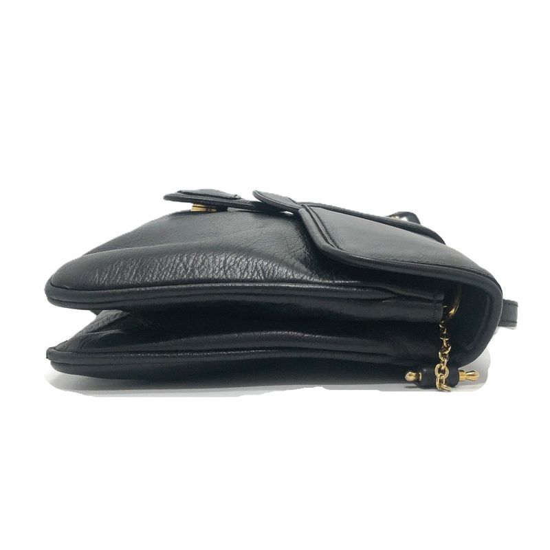 Celine Shoulder Bag Logo Leather Black