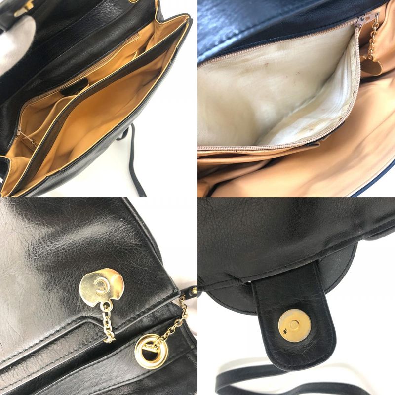 Celine Shoulder Bag Logo Leather Black