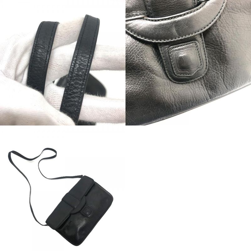 Celine Shoulder Bag Logo Leather Black