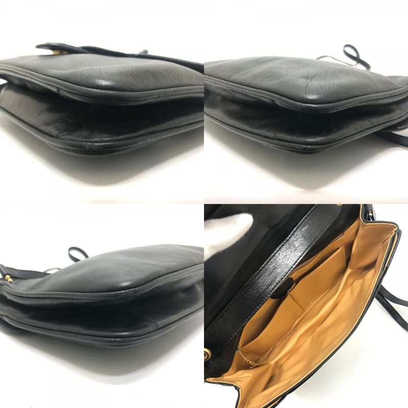 Celine Shoulder Bag Logo Leather Black