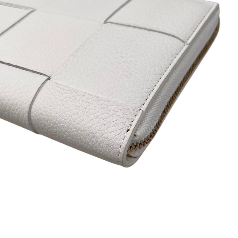 Bottega Veneta Wallet Cassette Zip Around Intrecciato White Gold