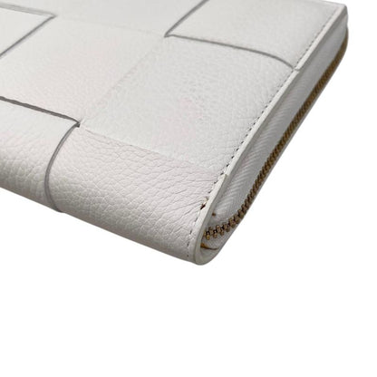 Bottega Veneta Wallet Cassette Zip Around Intrecciato White Gold