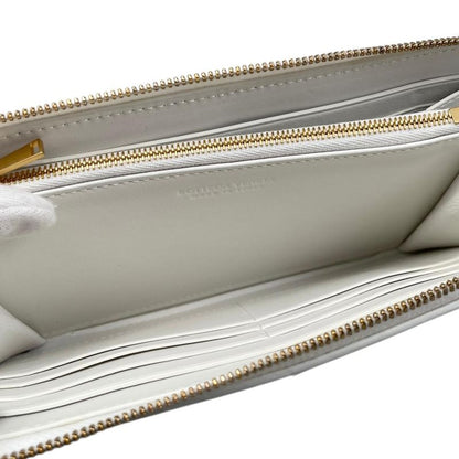 Bottega Veneta Wallet Cassette Zip Around Intrecciato White Gold