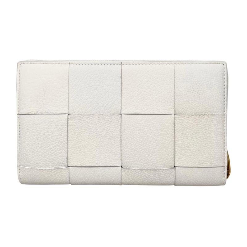 Bottega Veneta Wallet Cassette Zip Around Intrecciato White Gold