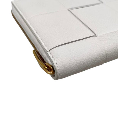 Bottega Veneta Wallet Cassette Zip Around Intrecciato White Gold