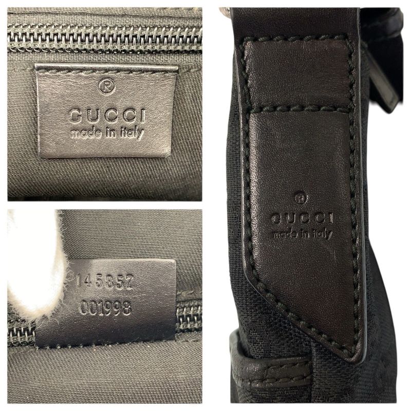 Gucci Black Silver GG Canvas Leather Shoulder Bag Pochette