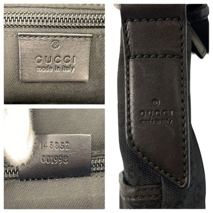 Gucci Black Silver GG Canvas Leather Shoulder Bag Pochette