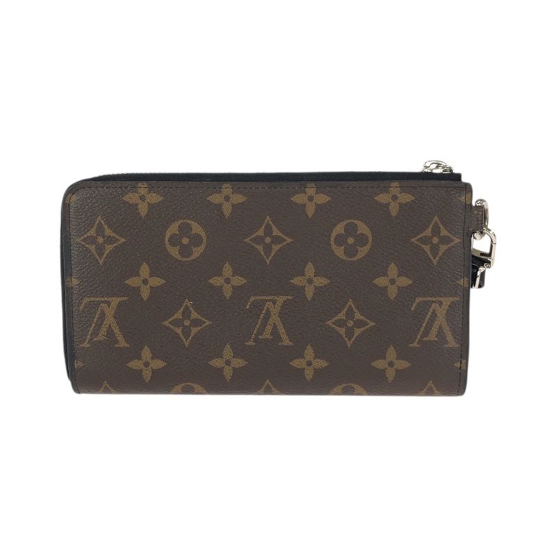 Louis Vuitton Monogram Macassar Zippy Dragonne Brown Black Silver Wallet