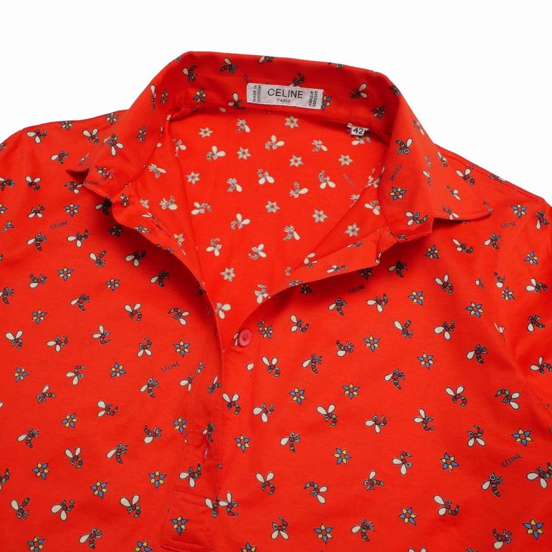 Celine Vintage Short Sleeve Shirt 42 Half Button Pullover Sweater