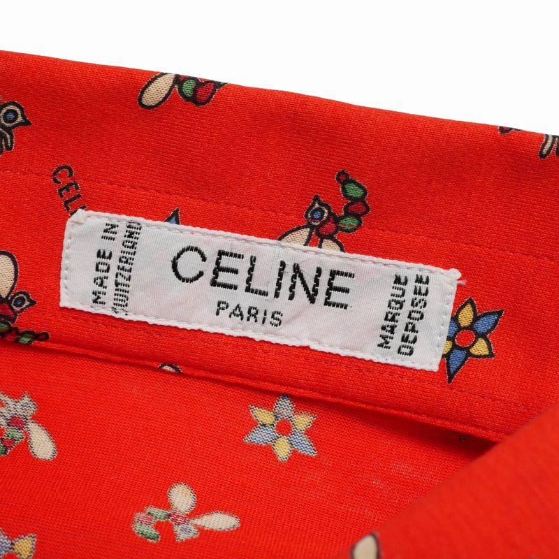 Celine Vintage Short Sleeve Shirt 42 Half Button Pullover Sweater