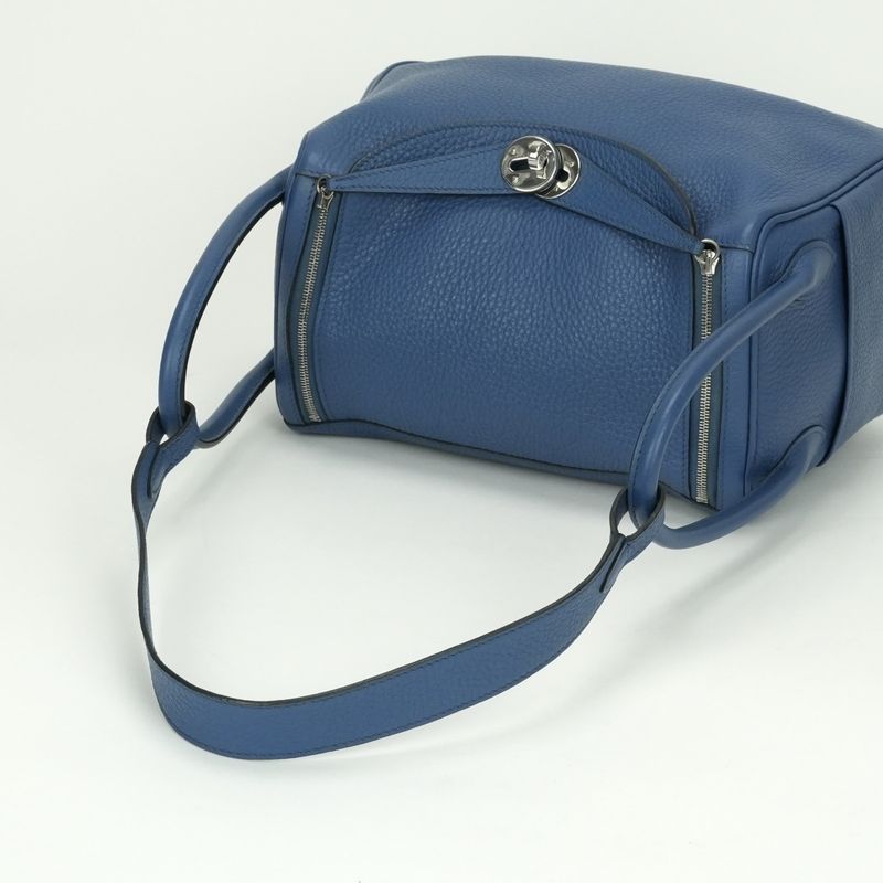 Hermes Lindy 26 Verso Tote Shoulder Bag Taurillon Clemence Blueagate Grismouette