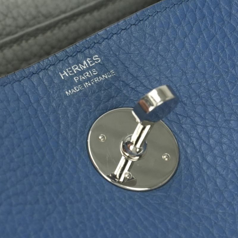 Hermes Lindy 26 Verso Tote Shoulder Bag Taurillon Clemence Blueagate Grismouette