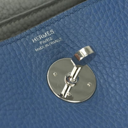 Hermes Lindy 26 Verso Tote Shoulder Bag Taurillon Clemence Blueagate Grismouette