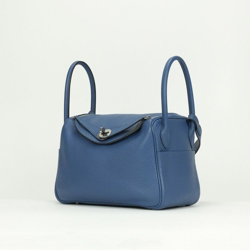 Hermes Lindy 26 Verso Tote Shoulder Bag Taurillon Clemence Blueagate Grismouette