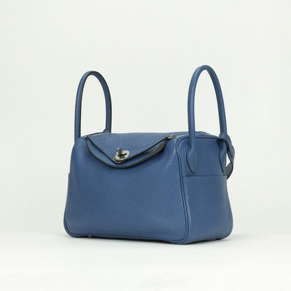 Hermes Lindy 26 Verso Tote Shoulder Bag Taurillon Clemence Blueagate Grismouette