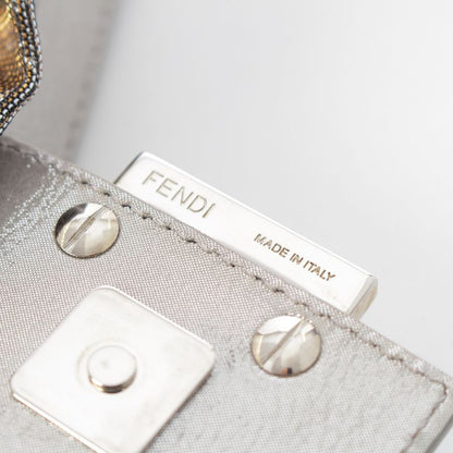 Fendi FF Zucca Mamma Bucket Rhinestone Shoulder Bag Silver Lame