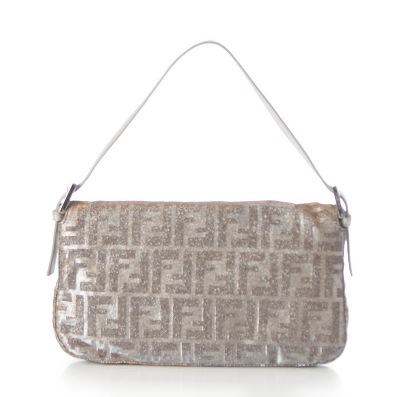 Fendi FF Zucca Mamma Bucket Rhinestone Shoulder Bag Silver Lame