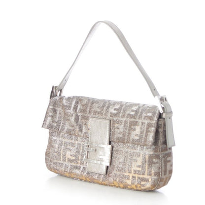 Fendi FF Zucca Mamma Bucket Rhinestone Shoulder Bag Silver Lame