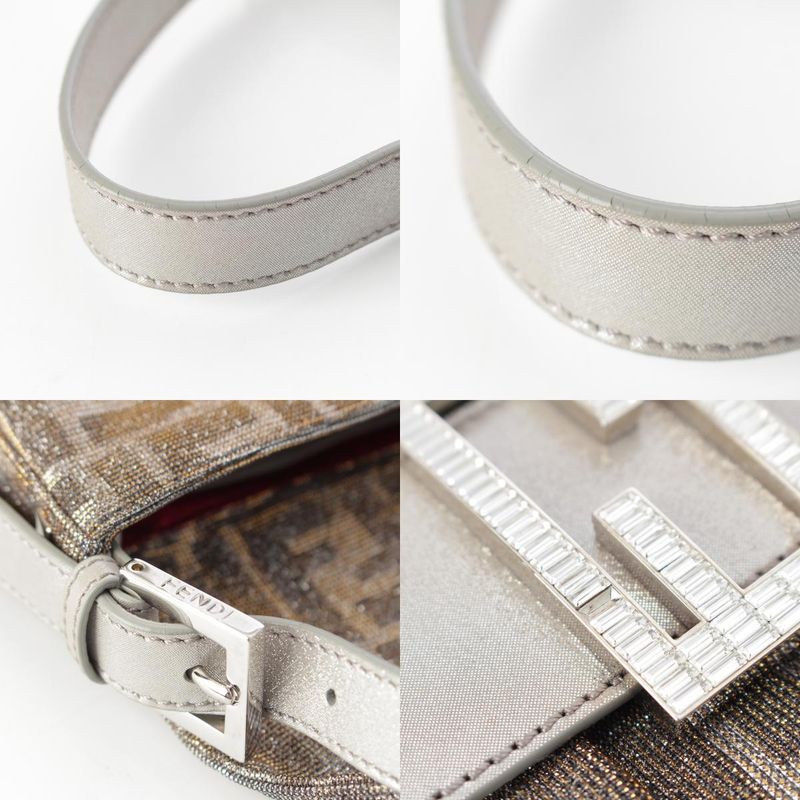 Fendi FF Zucca Mamma Bucket Rhinestone Shoulder Bag Silver Lame