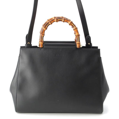 Gucci Bambu Nymphaea Leather Gold Pearl Handbag 2-Way Shoulder Black