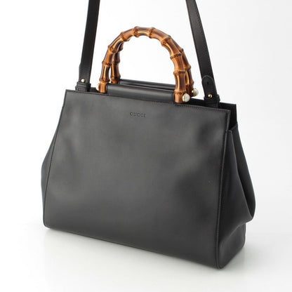 Gucci Bambu Nymphaea Leather Gold Pearl Handbag 2-Way Shoulder Black