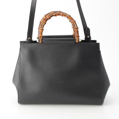 Gucci Bambu Nymphaea Leather Gold Pearl Handbag 2-Way Shoulder Black
