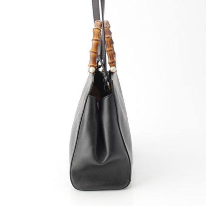 Gucci Bambu Nymphaea Leather Gold Pearl Handbag 2-Way Shoulder Black