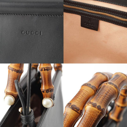 Gucci Bambu Nymphaea Leather Gold Pearl Handbag 2-Way Shoulder Black