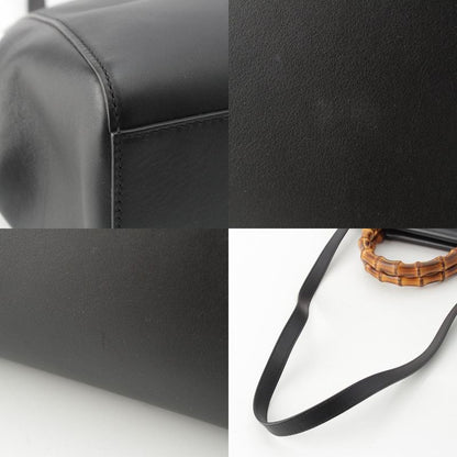 Gucci Bambu Nymphaea Leather Gold Pearl Handbag 2-Way Shoulder Black
