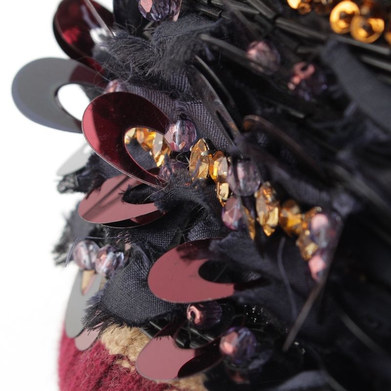Prada S Decoration Bijou Mesh Sequin Bead Hat Black Red Multicolor
