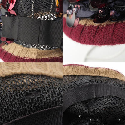 Prada S Decoration Bijou Mesh Sequin Bead Hat Black Red Multicolor