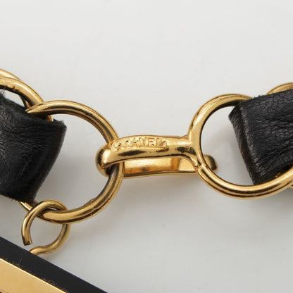 Chanel Leather Gold Plated №5 Number Five Big Plate Chain Belt Black