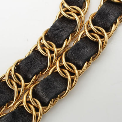 Chanel Leather Gold Plated №5 Number Five Big Plate Chain Belt Black