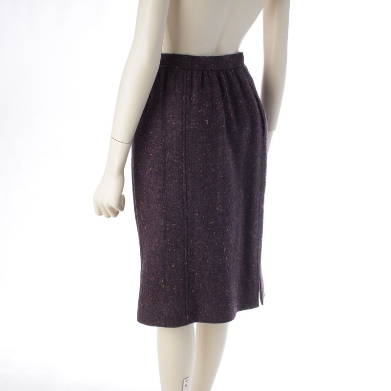 Saint Laurent Yves Wool Tweed Jacket Skirt Set Purple S