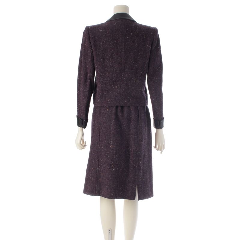 Saint Laurent Yves Wool Tweed Jacket Skirt Set Purple S
