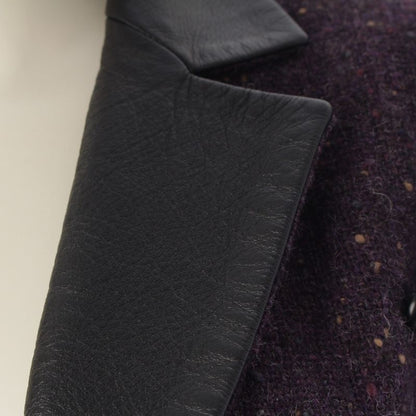 Saint Laurent Yves Wool Tweed Jacket Skirt Set Purple S