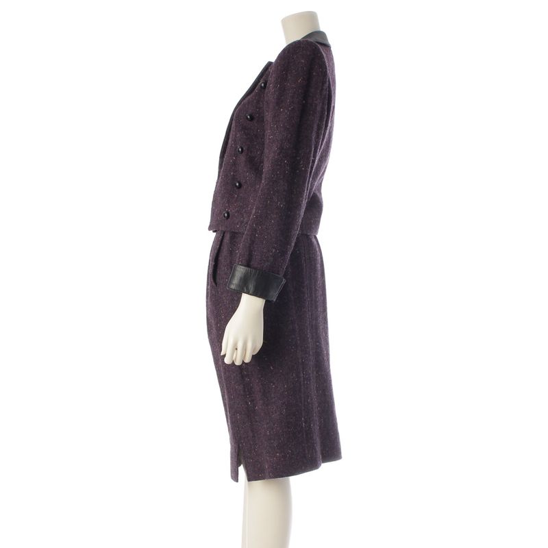 Saint Laurent Yves Wool Tweed Jacket Skirt Set Purple S