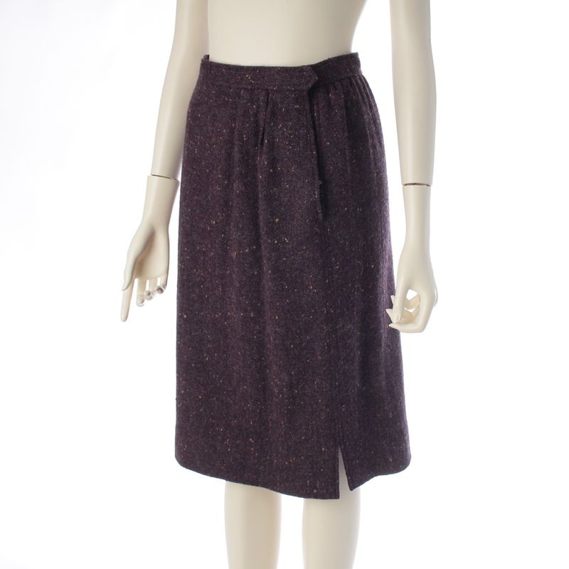 Saint Laurent Yves Wool Tweed Jacket Skirt Set Purple S