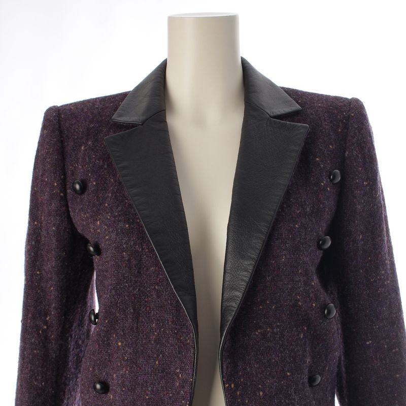 Saint Laurent Yves Wool Tweed Jacket Skirt Set Purple S