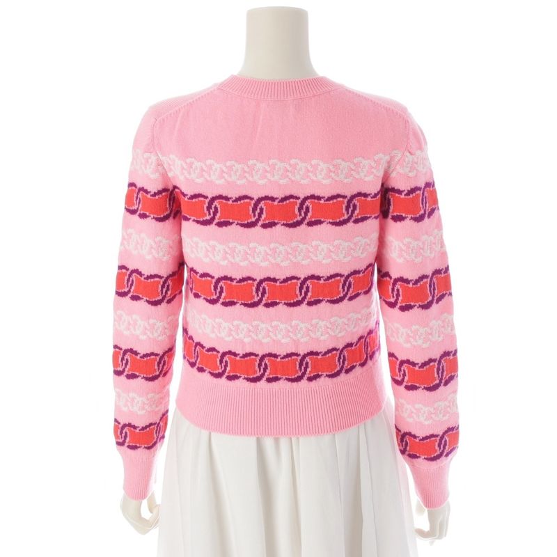 Chanel Cashmere CC Logo Cropped Long Sleeve Sweater Knit Top Pink 34