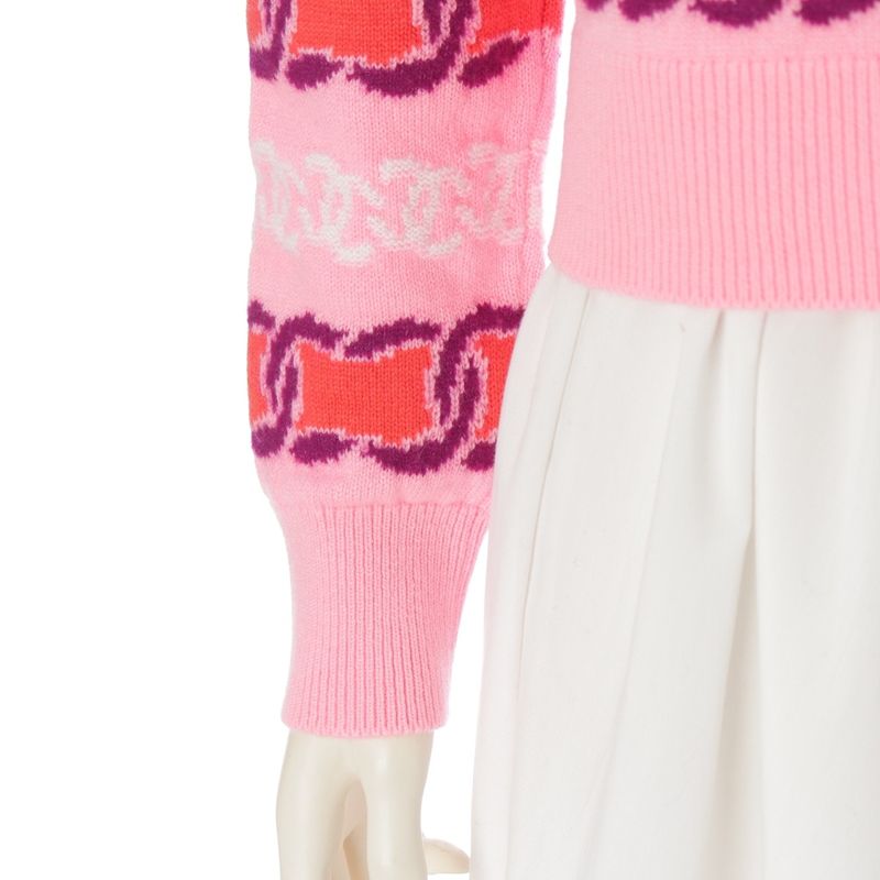 Chanel Cashmere CC Logo Cropped Long Sleeve Sweater Knit Top Pink 34